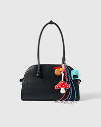 Burger Mushroom Arcade Stack Charm attached to a structured handbag to show the complete design