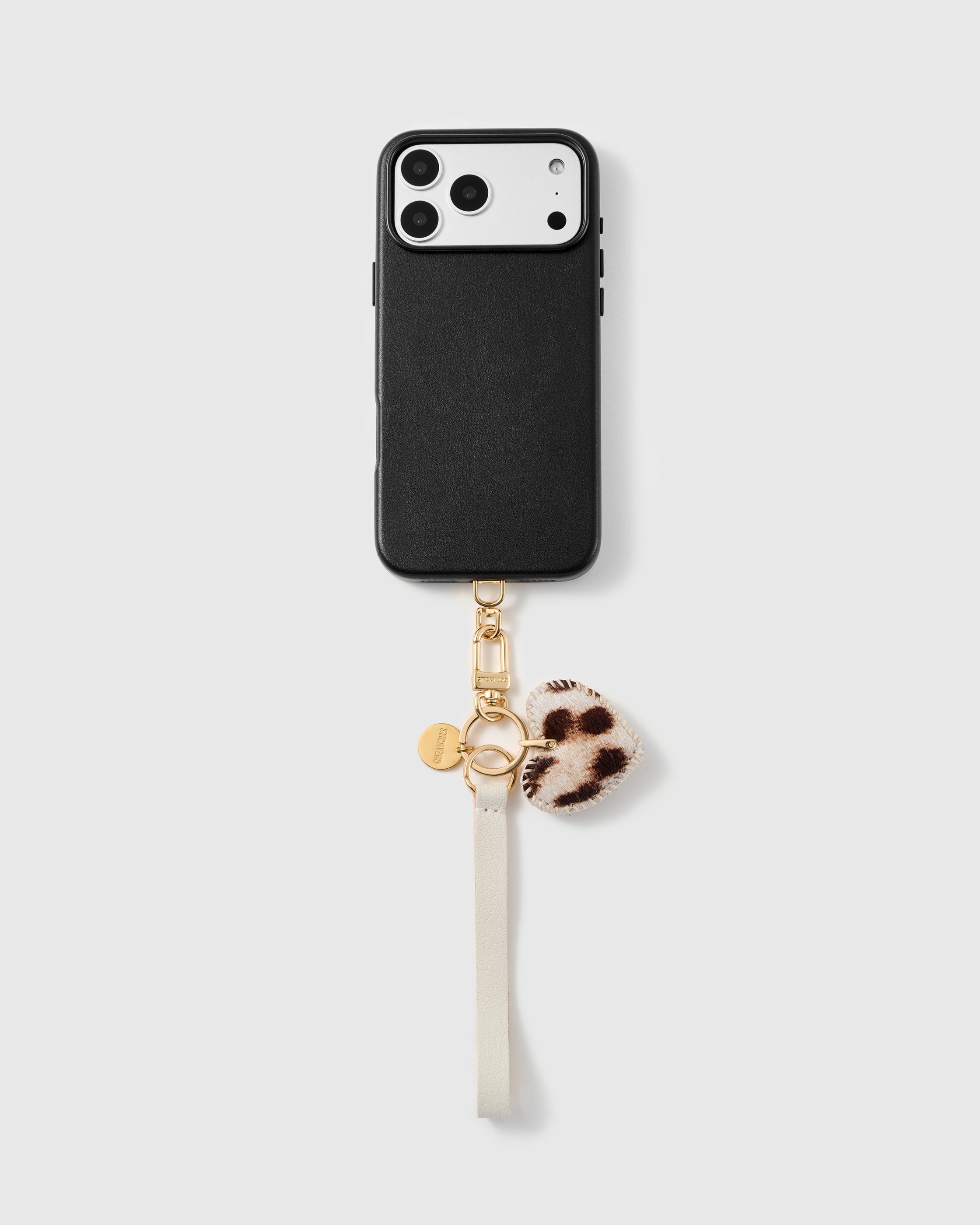 SNOW LEOPARD HEART LEATHER PHONE STRAP