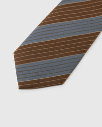 Umber Slate Stripe Tie blade detail showing hand-embroidered broad color-blocked diagonal stripes and silk texture by STICKYZOO