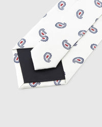 STICKYZOO Ivory Tricolor Paisley Tie reverse showing structured interlining and hand-finished slip stitching, 145 × 8 cm.