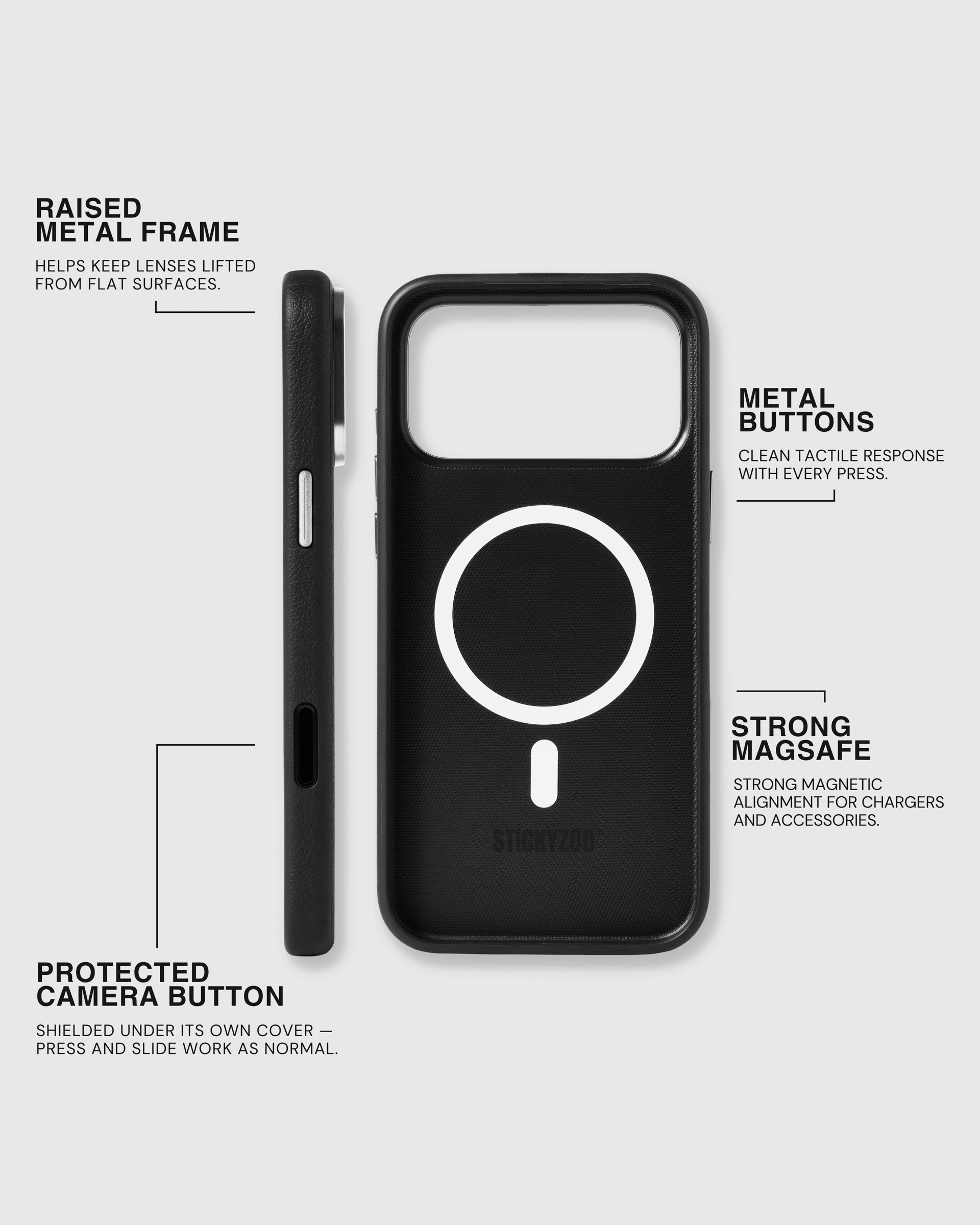 BEZEL LEATHER PHONE CASE — BLACK
