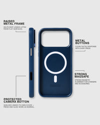 BEZEL LEATHER PHONE CASE — NAVY