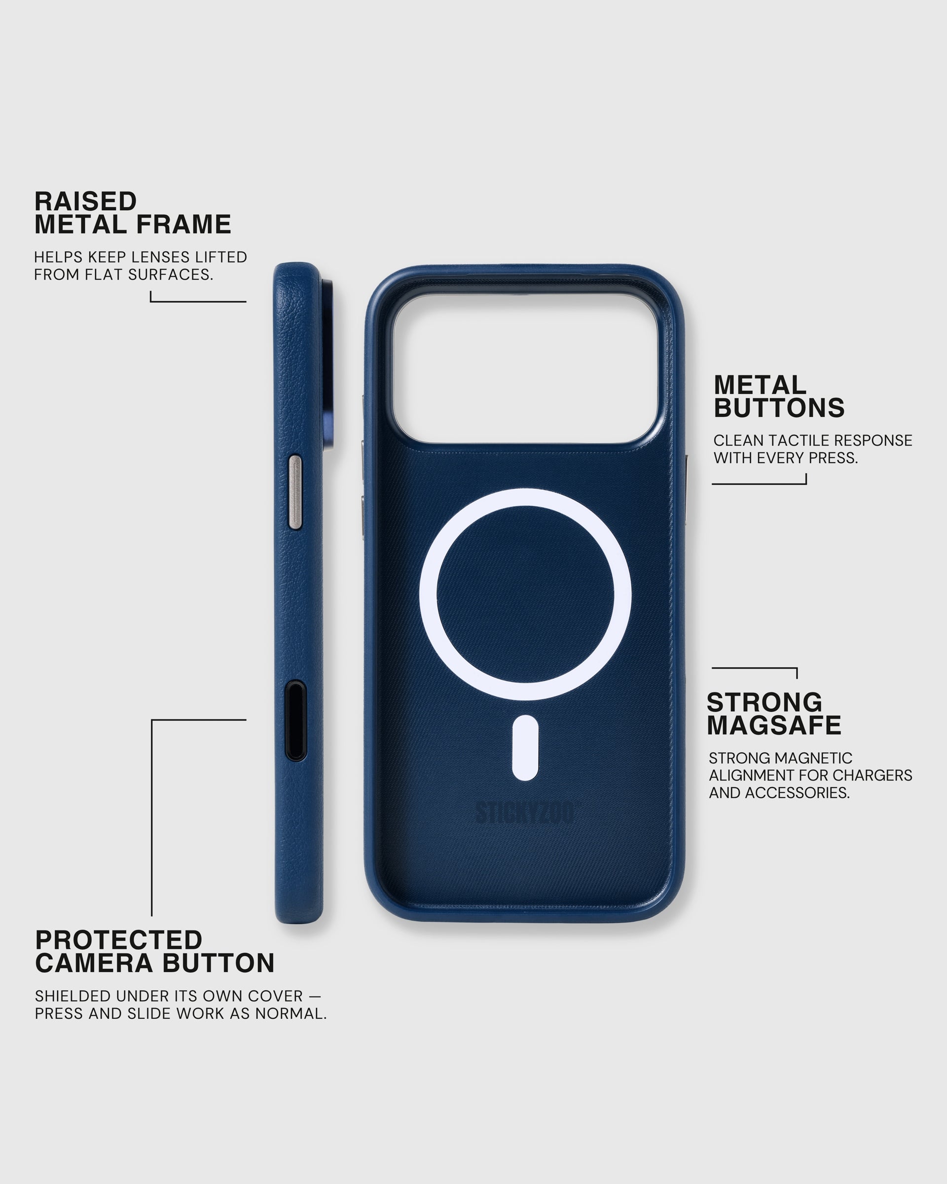 BEZEL LEATHER PHONE CASE — NAVY