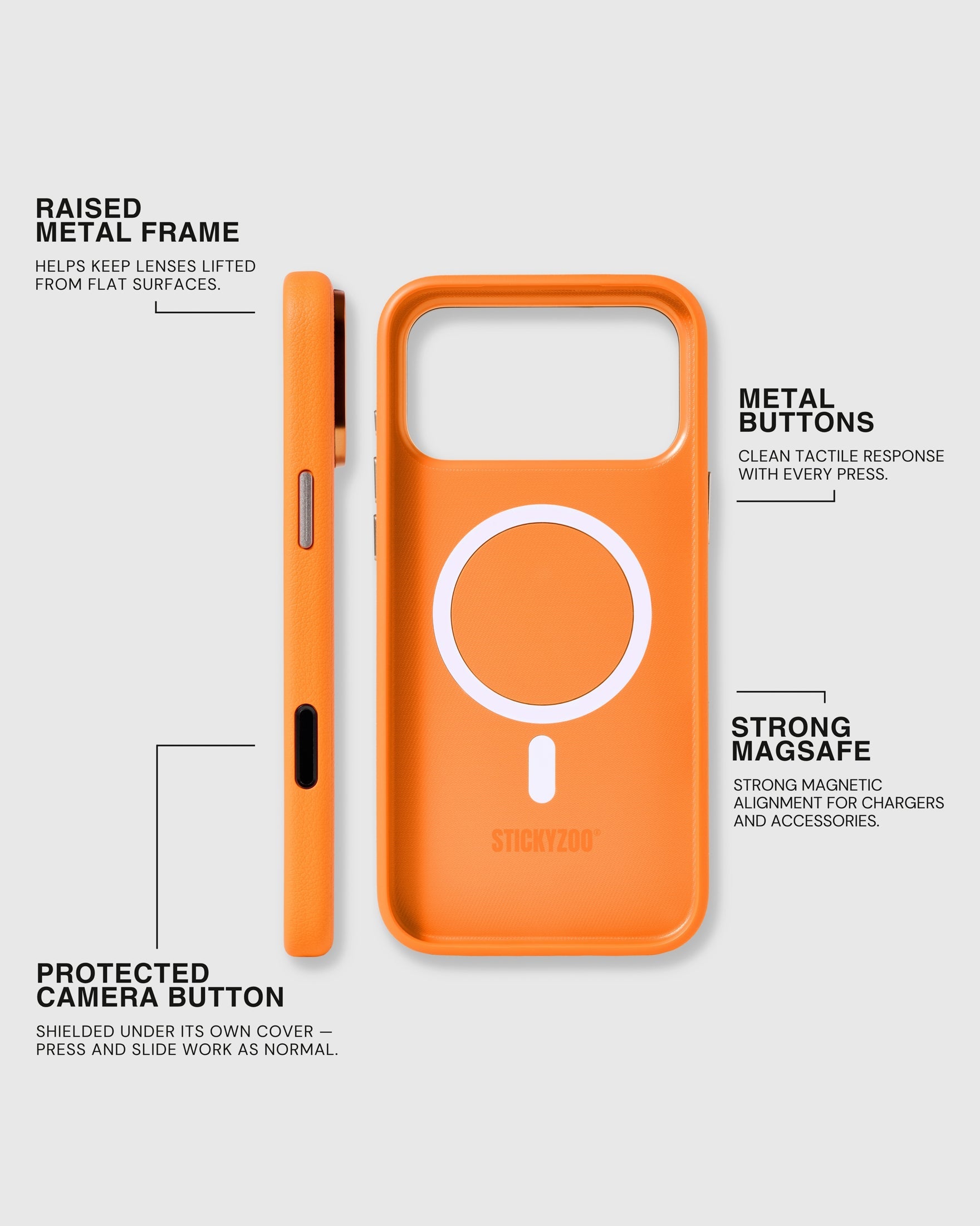 BEZEL LEATHER PHONE CASE — ORANGE