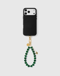 EMERALD CLOVER HEART PHONE STRAP