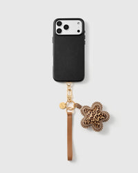 COGNAC LEOPARD STAR LEATHER PHONE STRAP