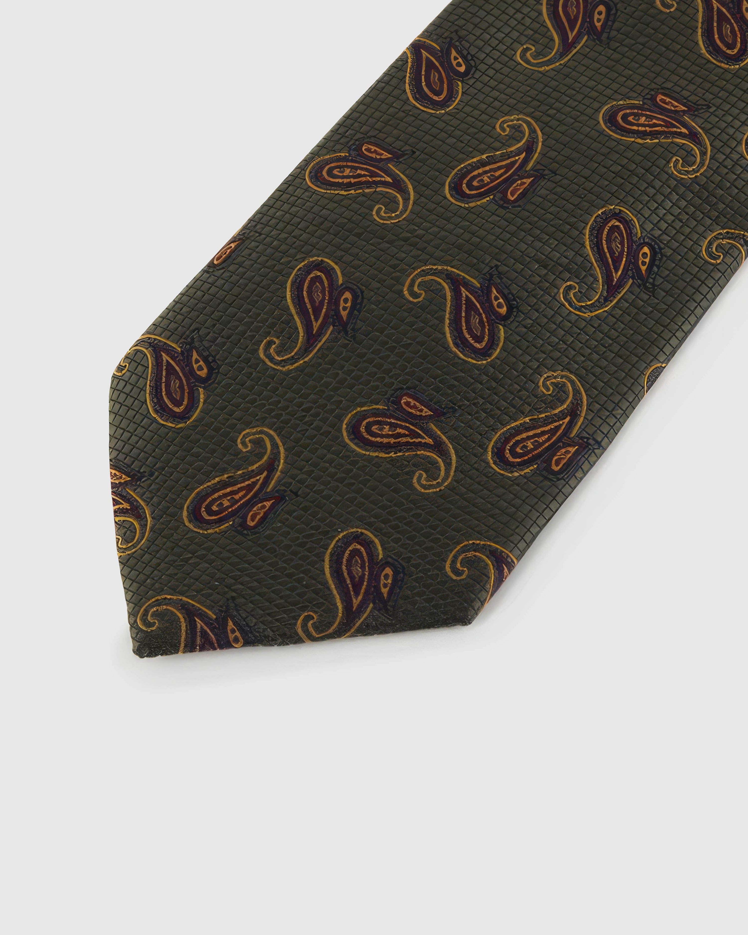 Amber-claret paisleys across hunter micro-grid silk, hand-embroidered with raised thread by STICKYZOO