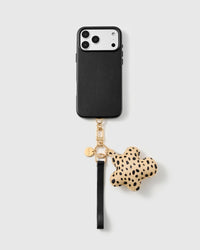 NOIR CHEETAH FLOWER LEATHER PHONE STRAP