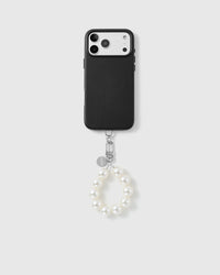 Handmade beaded phone strap on a black case, rated 4.9 across 5,000+ reviews