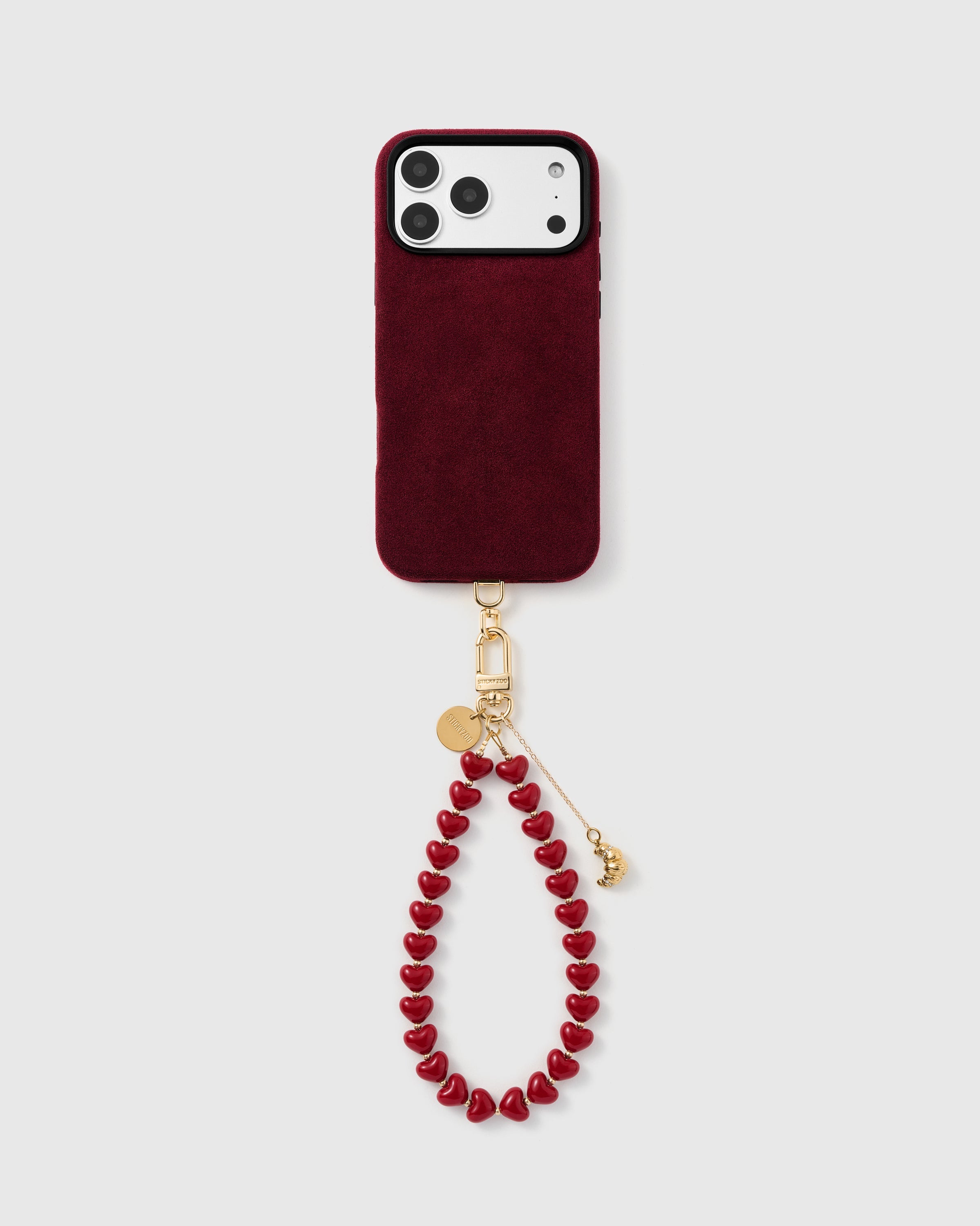 CHERRY CROISSANT HEART PHONE STRAP
