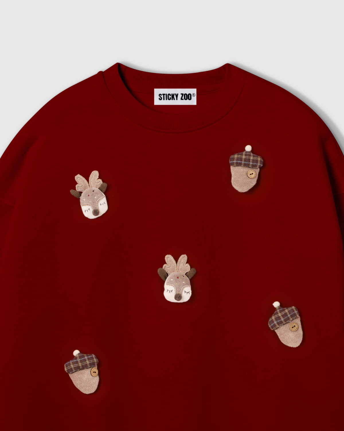 REINDEER & ACORN PLUSH SWEATSHIRT