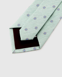 Back of STICKYZOO Sage Blossom Tie showing burgundy structured interlining, hand-finished folds and keeper, 145 × 8 cm