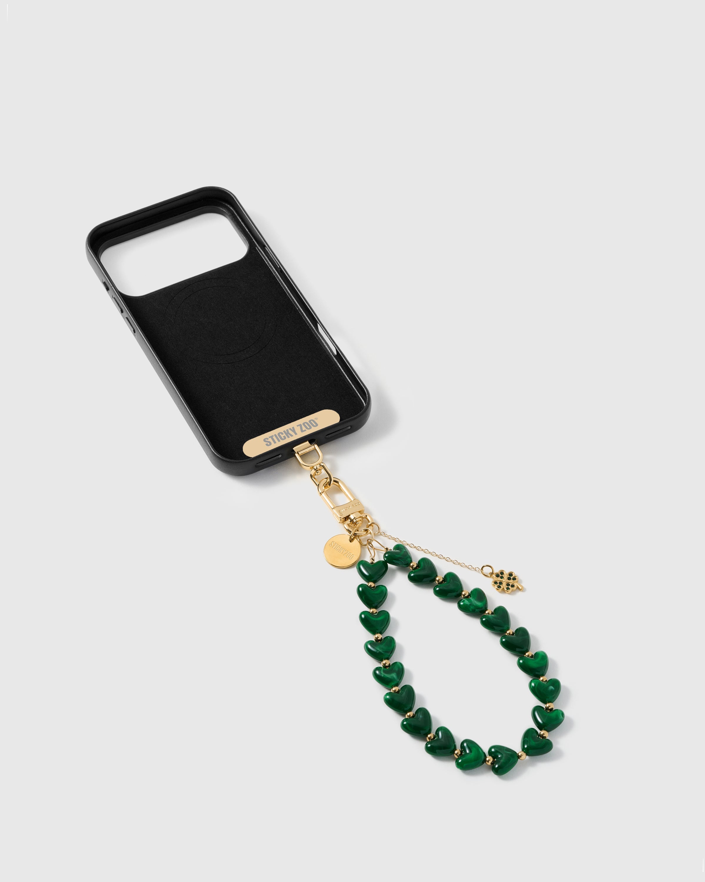 EMERALD CLOVER HEART PHONE STRAP