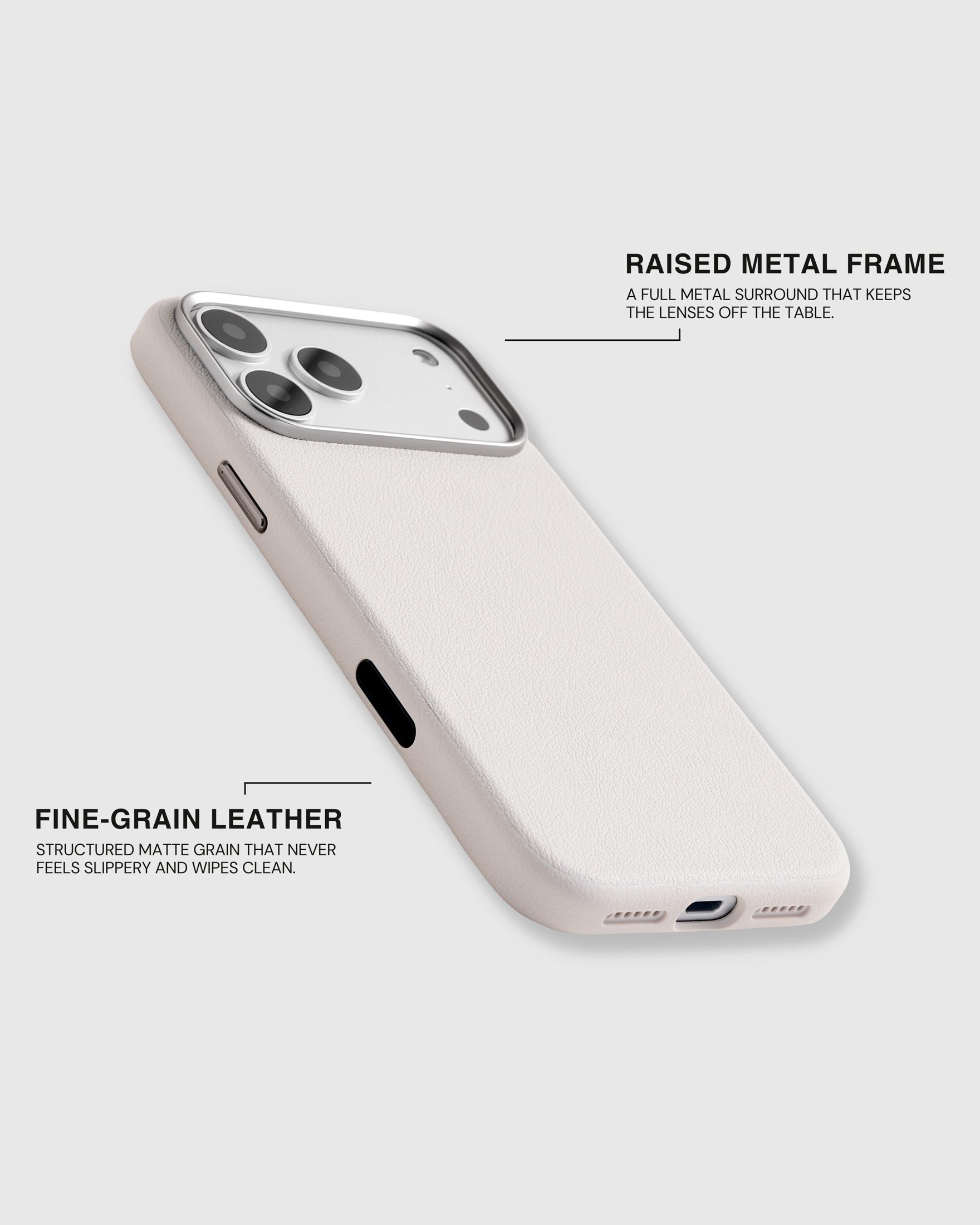 BEZEL LEATHER PHONE CASE — WHITE