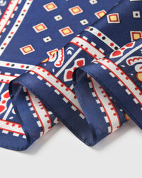 NAVY FOULARD SILK SCARF