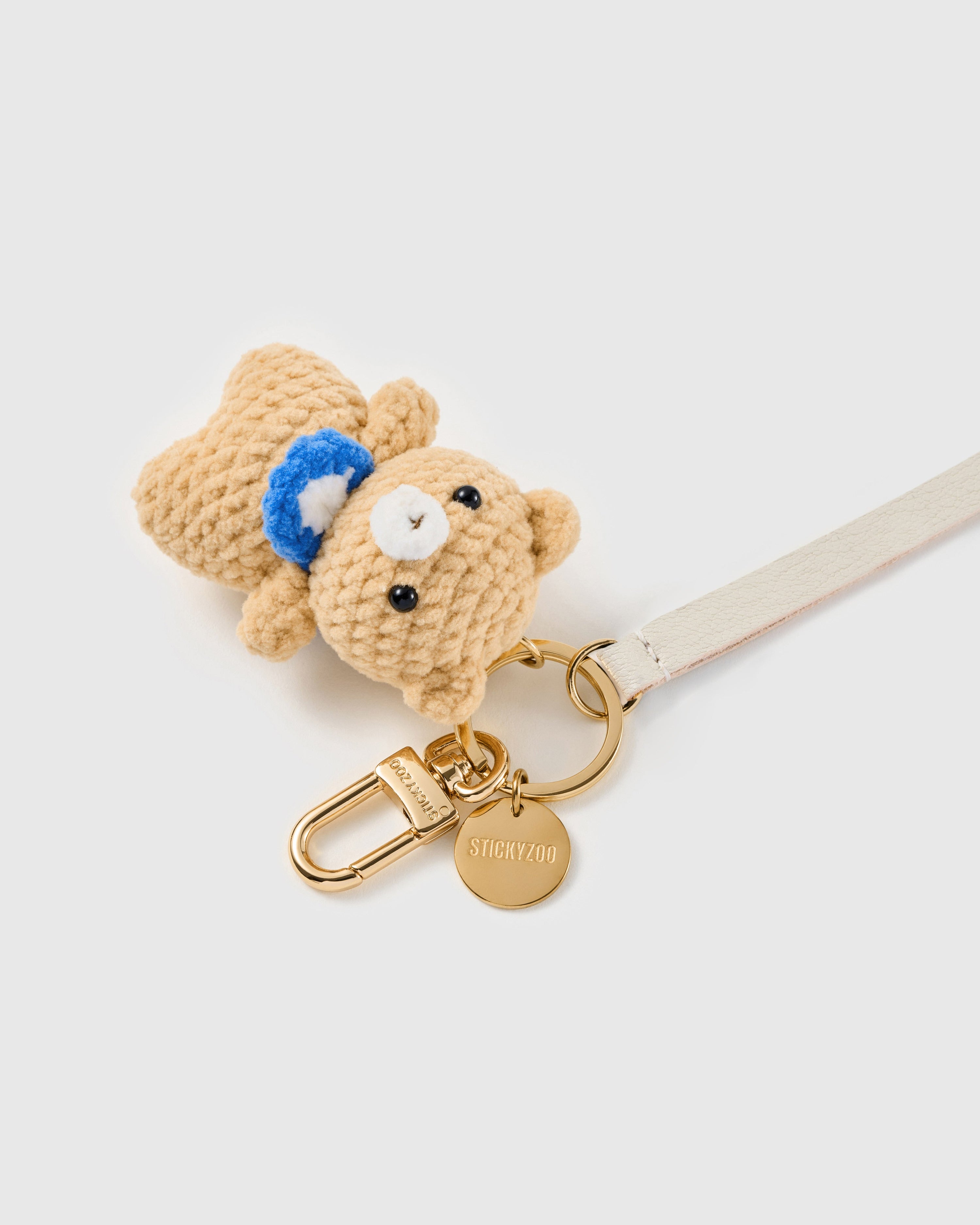 TINY TEDDY LEATHER PHONE STRAP — IVORY