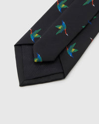 STICKYZOO Noir Crane Tie reverse showing structured interlining and hand-finished construction, 145 × 8 cm.