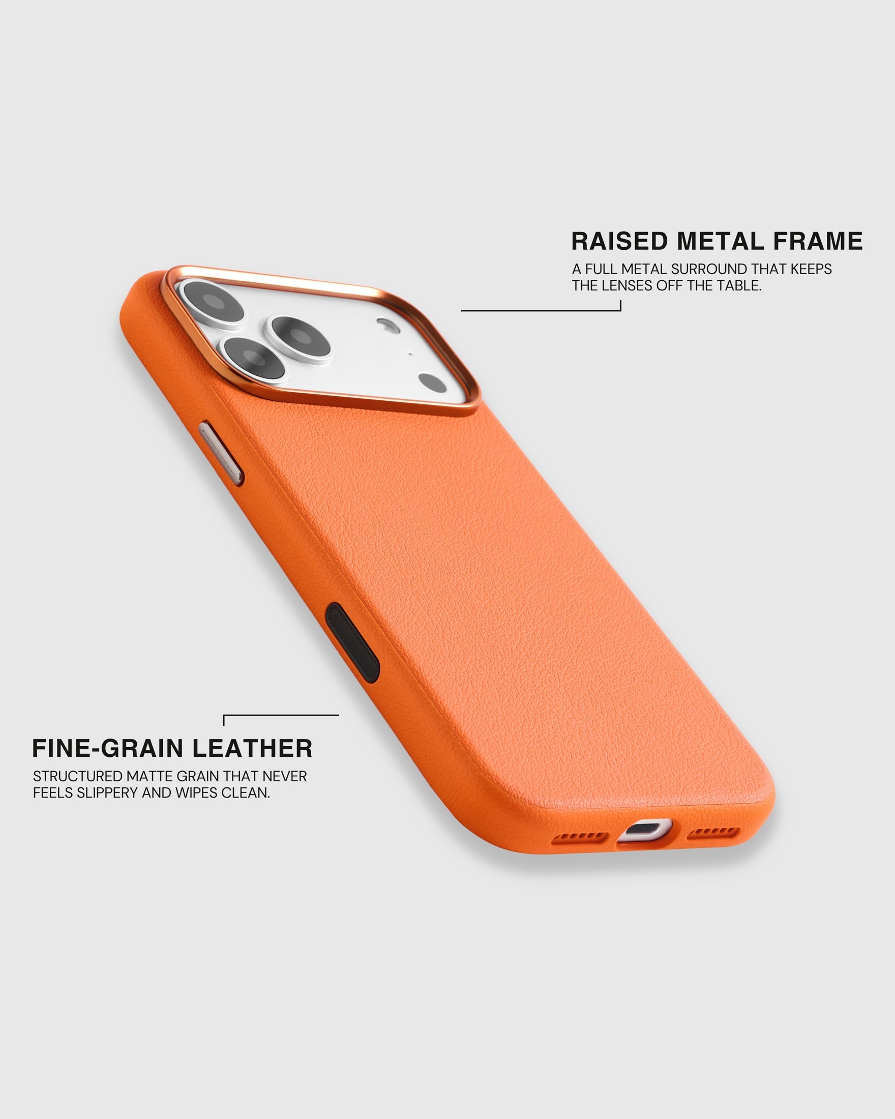 BEZEL LEATHER PHONE CASE — ORANGE