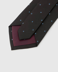 STICKYZOO Noir Blue Icon Tie reverse showing structured interlining and hand-finished construction, 145 × 8 cm.