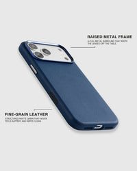 BEZEL LEATHER PHONE CASE — NAVY