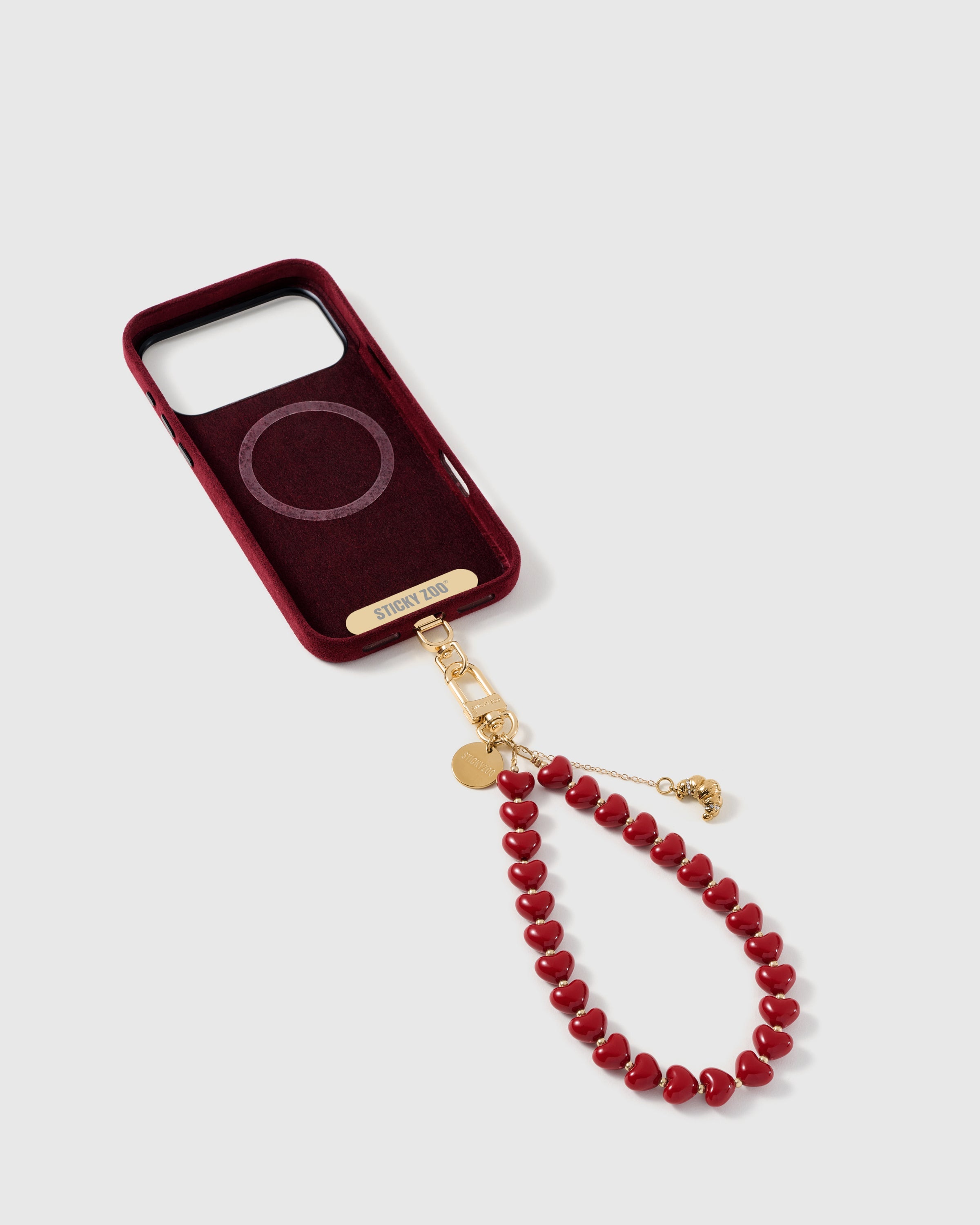 CHERRY CROISSANT HEART PHONE STRAP
