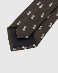 STICKYZOO Espresso Tiger Cub Tie reverse showing structured interlining and hand-finished construction, 145 × 8 cm.