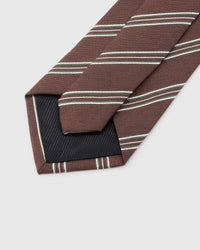 Back of STICKYZOO Mahogany Regimental Tie showing black structured interlining, hand-finished folds and keeper, 145 × 8 cm