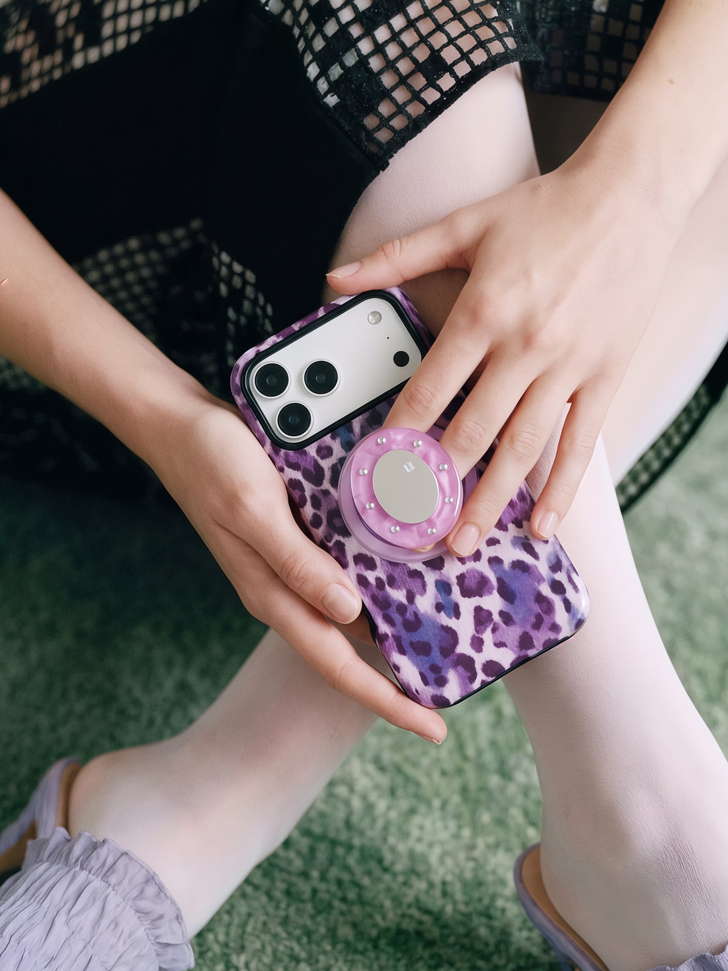 VIOLET LEOPARD MIRROR PHONE CASE