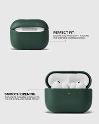 Closed and open Green AirPods case showing its fitted two-piece shell