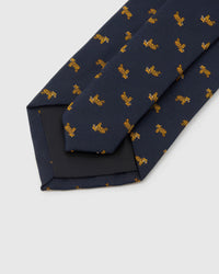 STICKYZOO Midnight Golden Tiger Tie reverse showing structured interlining and hand-finished construction, 145 × 8 cm.