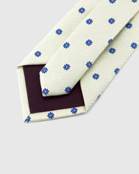 Back of STICKYZOO Ivory Cobalt Bloom Tie showing burgundy structured interlining, hand-finished folds and keeper, 145 × 8 cm