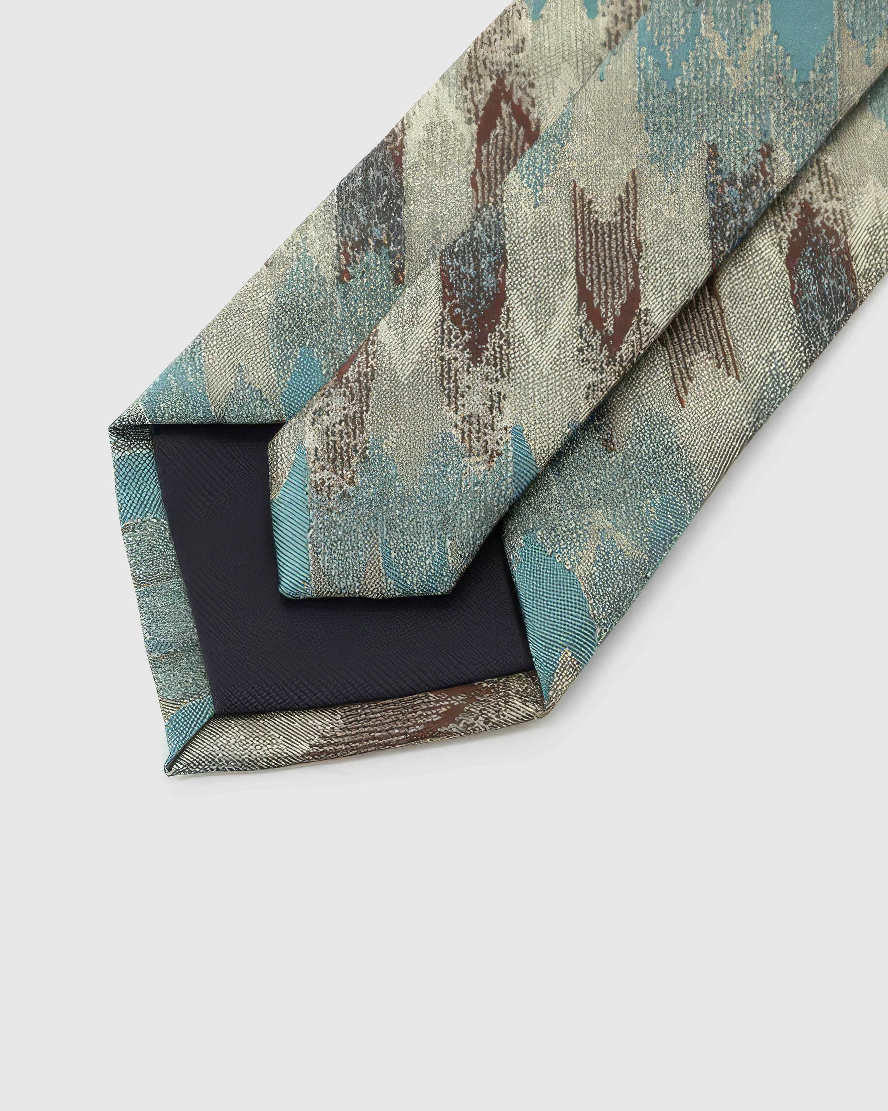STICKYZOO Sage Brushwork Tie reverse showing structured interlining and hand-finished construction, 145 × 8 cm.