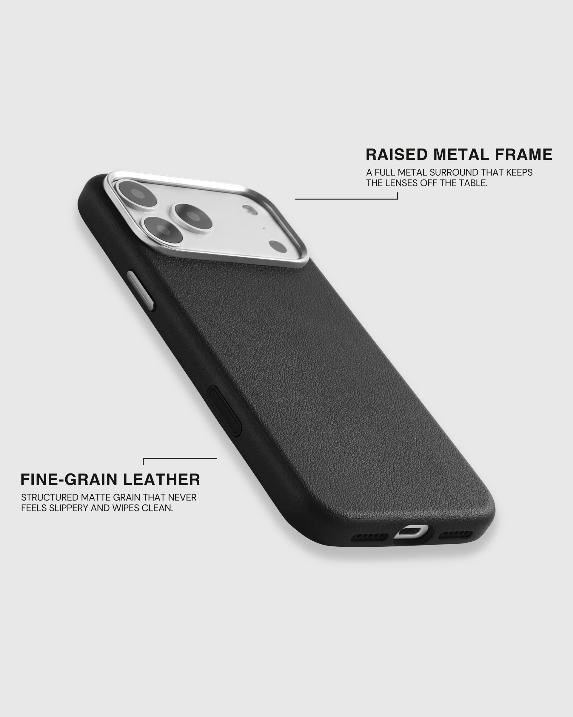BEZEL LEATHER PHONE CASE — BLACK