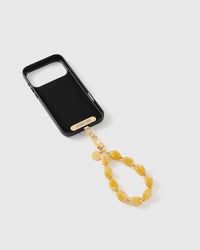 Amber marbled bead strap attached to a phone case with the included Phone Strap Card