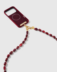 Dual-clasp beaded cross-body strap clipped to a phone case, showing universal fit via the included Phone Strap Card