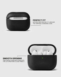 Closed and open Black AirPods case showing its fitted two-piece shell