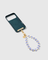 Porcelain heart strap attached to a phone case with the included Phone Strap Card