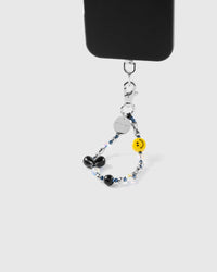 SMILEY BLACK HEART PHONE STRAP