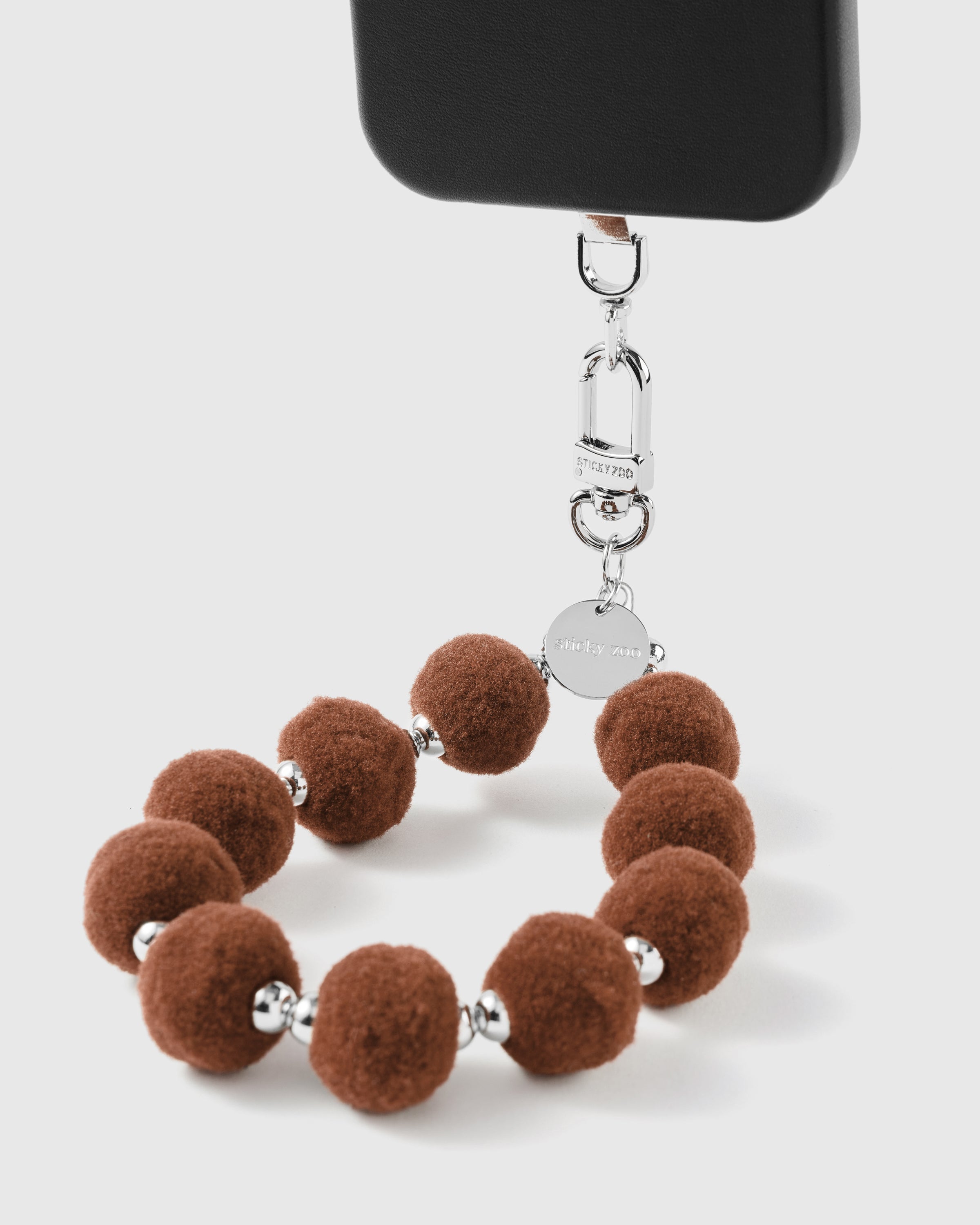 BROWN POM PHONE STRAP