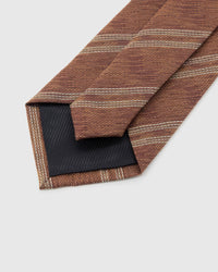 STICKYZOO Rosewood Textured Stripe Tie reverse showing structured interlining and hand-finished slip stitching, 145 × 8 cm.
