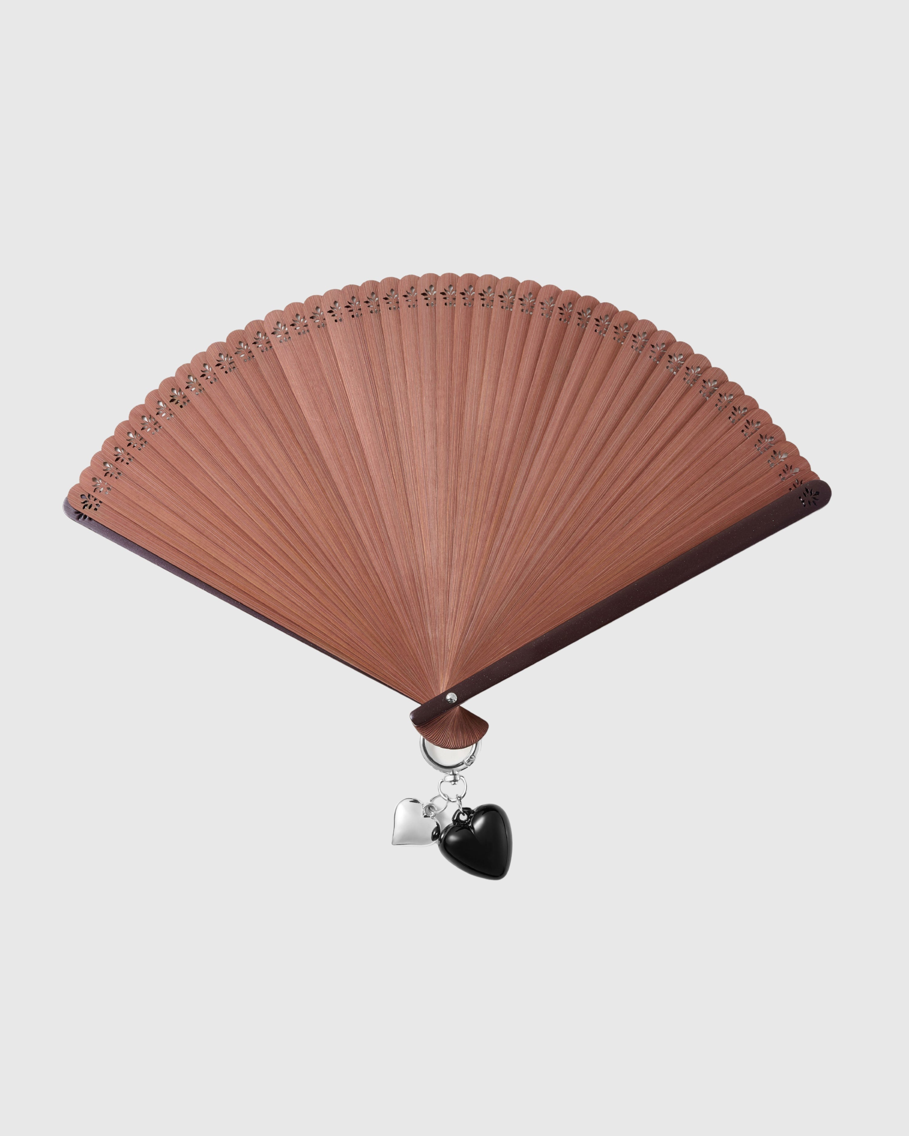 CHESTNUT DOUBLE HEART HAND FAN
