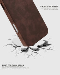 Splash-resistant brown vegan leather case surface wiping clean after water droplets