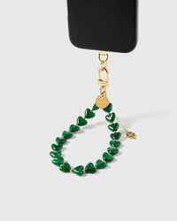 EMERALD CLOVER HEART PHONE STRAP