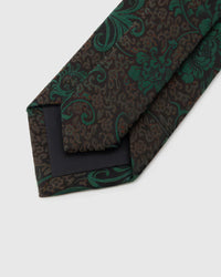 STICKYZOO Emerald Baroque Scroll Tie reverse showing structured interlining and hand-finished slip stitching, 145 × 8 cm.