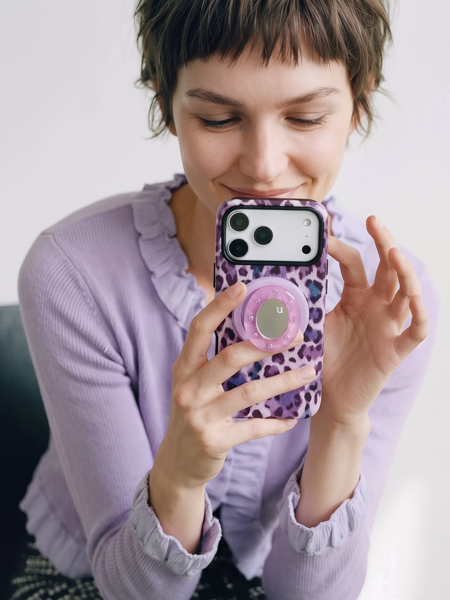 VIOLET LEOPARD MIRROR PHONE CASE