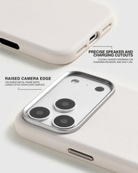 BEZEL LEATHER PHONE CASE — WHITE