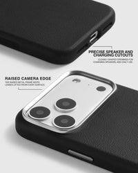BEZEL LEATHER PHONE CASE — BLACK