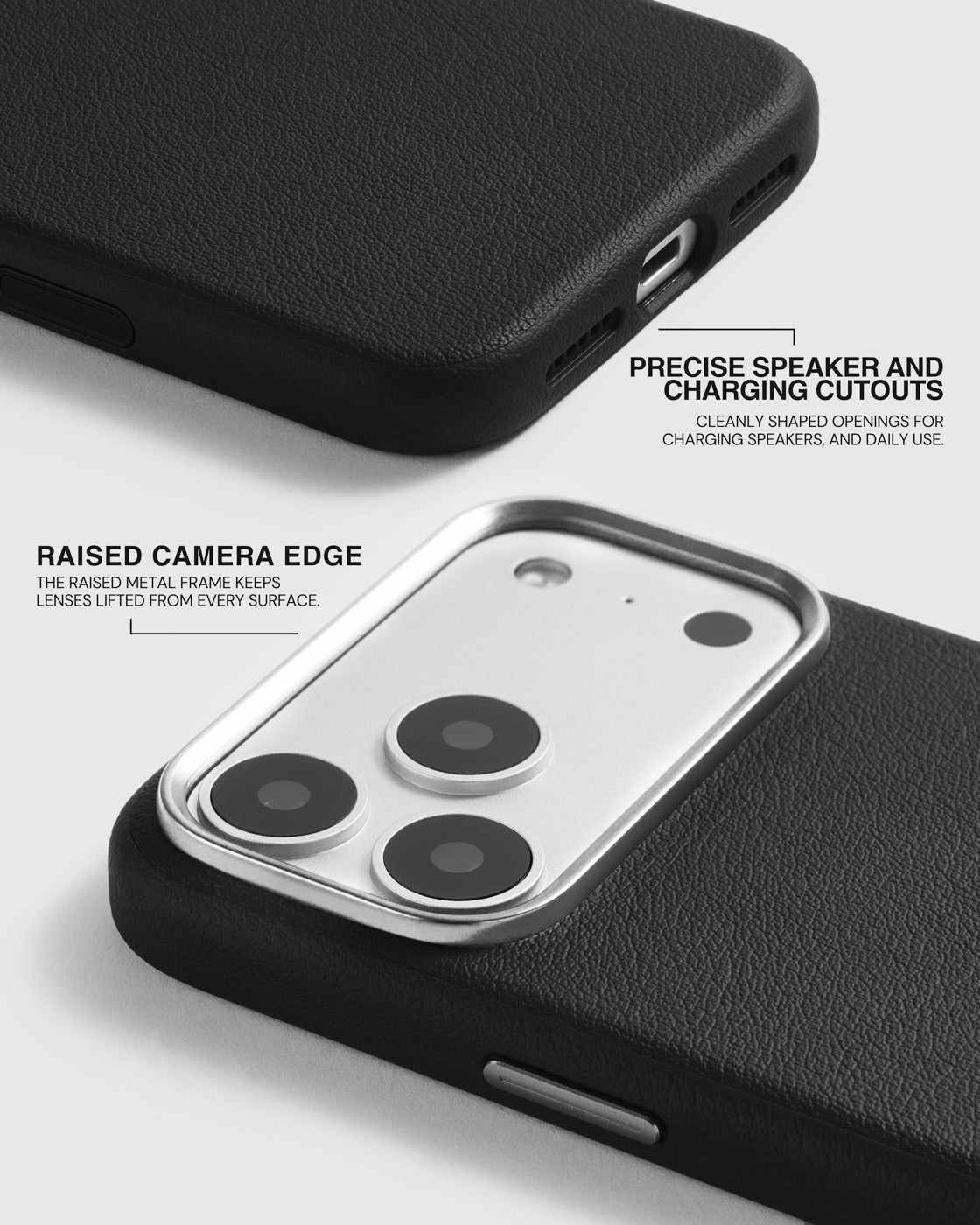 BEZEL LEATHER PHONE CASE — BLACK