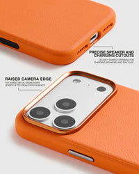 BEZEL LEATHER PHONE CASE — ORANGE