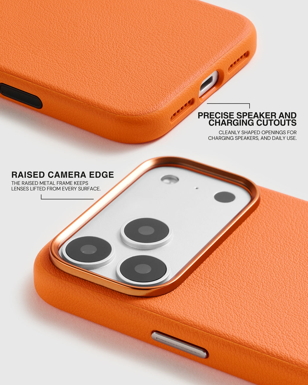 BEZEL LEATHER PHONE CASE — ORANGE